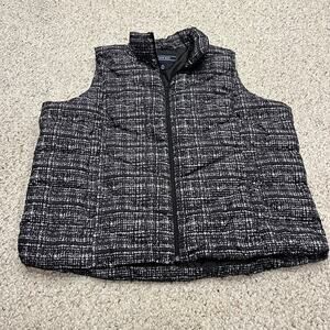 Lands End Down Puffer Vest Sz 2X Gray Black Fall Winter Outdoor Casual